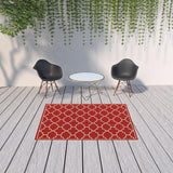 2' X 3' Red and Ivory Indoor Outdoor Area Rug