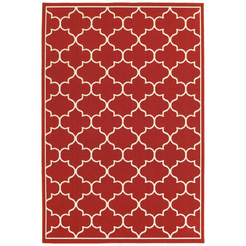 2' X 3' Red and Ivory Indoor Outdoor Area Rug