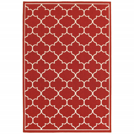 7' X 10' Red and Ivory Indoor Outdoor Area Rug