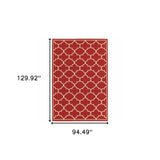 7' X 10' Red and Ivory Indoor Outdoor Area Rug