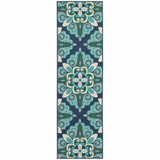 5' X 8' Blue and Green Indoor Outdoor Area Rug