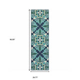 5' X 8' Blue and Green Indoor Outdoor Area Rug