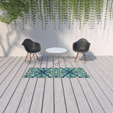 5' X 8' Blue and Green Indoor Outdoor Area Rug