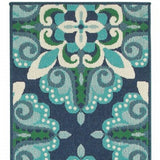 5' X 8' Blue and Green Indoor Outdoor Area Rug