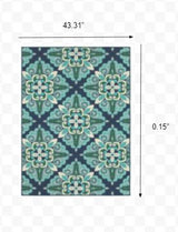 5' X 8' Blue and Green Indoor Outdoor Area Rug