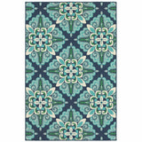 5' X 8' Blue and Green Indoor Outdoor Area Rug