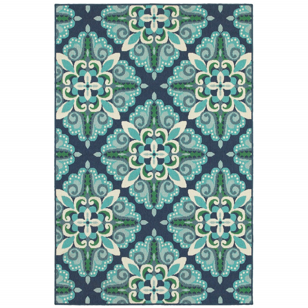 5' X 8' Blue and Green Indoor Outdoor Area Rug