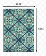 5' X 8' Blue and Green Indoor Outdoor Area Rug