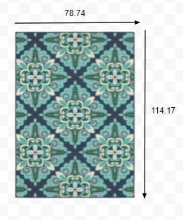 5' X 8' Blue and Green Indoor Outdoor Area Rug