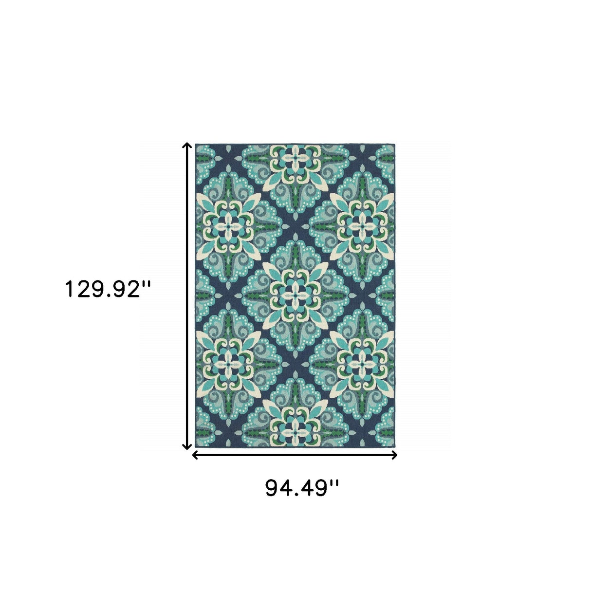 5' X 8' Blue and Green Indoor Outdoor Area Rug