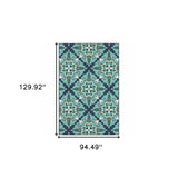 5' X 8' Blue and Green Indoor Outdoor Area Rug