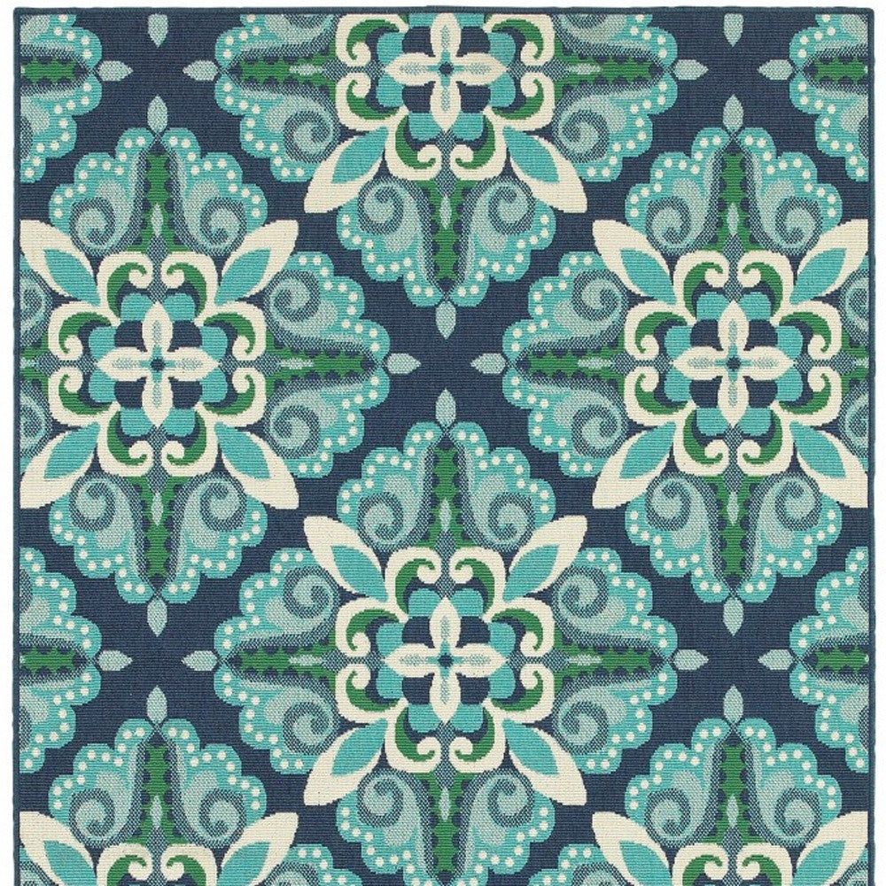 5' X 8' Blue and Green Indoor Outdoor Area Rug