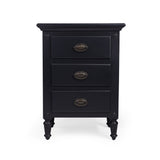 Classic Black 3 Drawer Nightstand