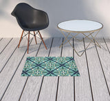 5' X 8' Blue and Green Indoor Outdoor Area Rug