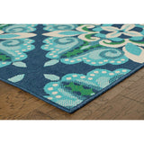 5' X 8' Blue and Green Indoor Outdoor Area Rug