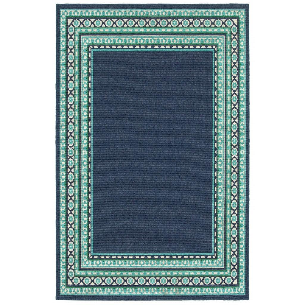 7' X 10' Blue and Green Indoor Outdoor Area Rug