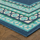 7' X 10' Blue and Green Indoor Outdoor Area Rug