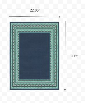 7' X 10' Blue and Green Indoor Outdoor Area Rug