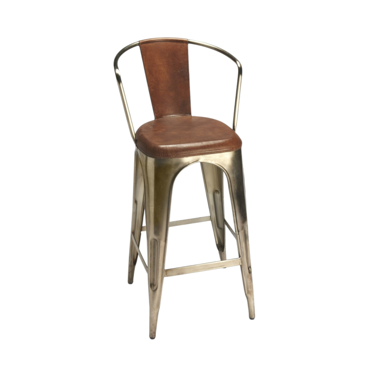 28" Brown and Gold Iron Bar Chair