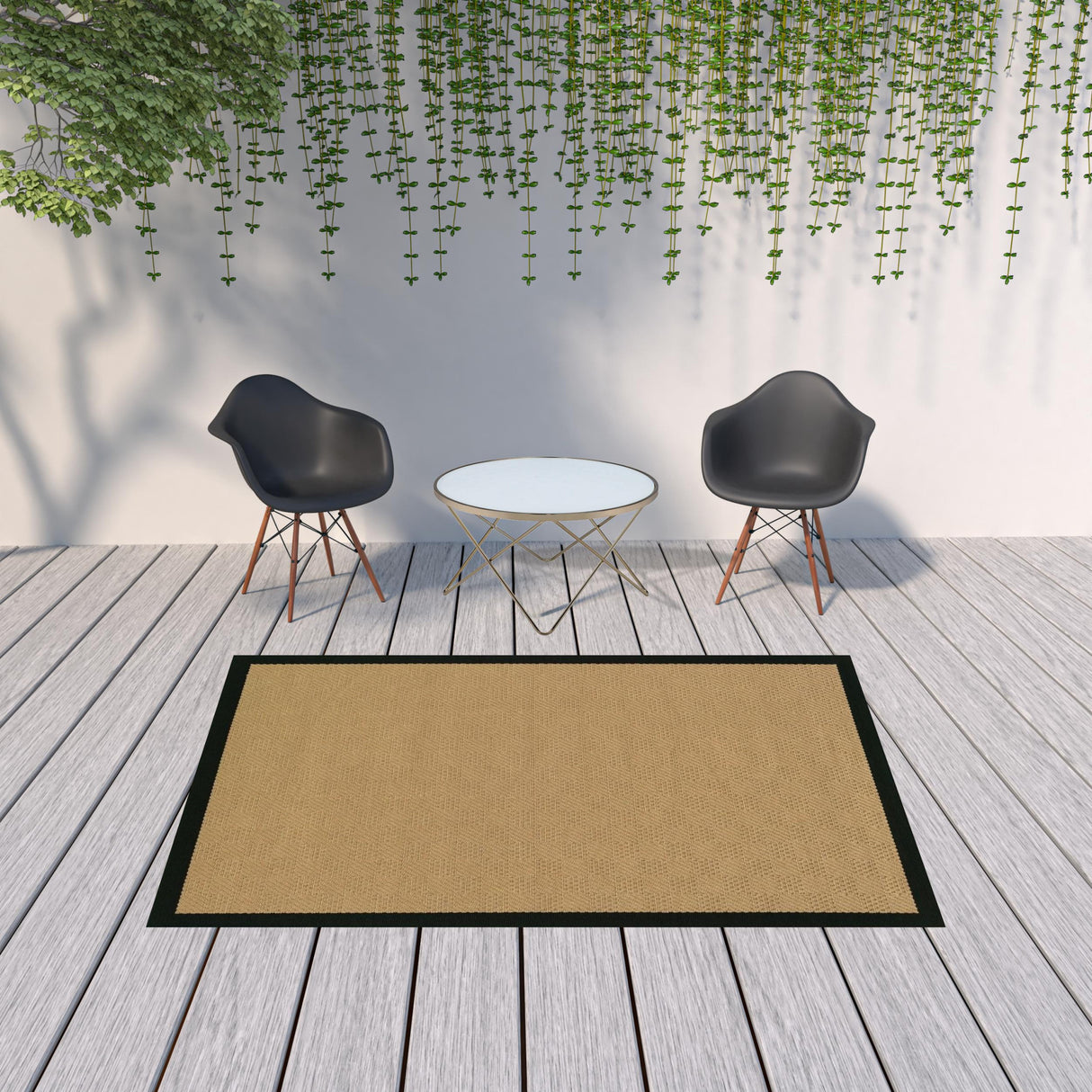 4' X 6' Beige and Black Indoor Outdoor Area Rug