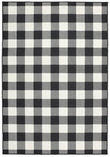 2' X 8' Black and Ivory Indoor Outdoor Area Rug