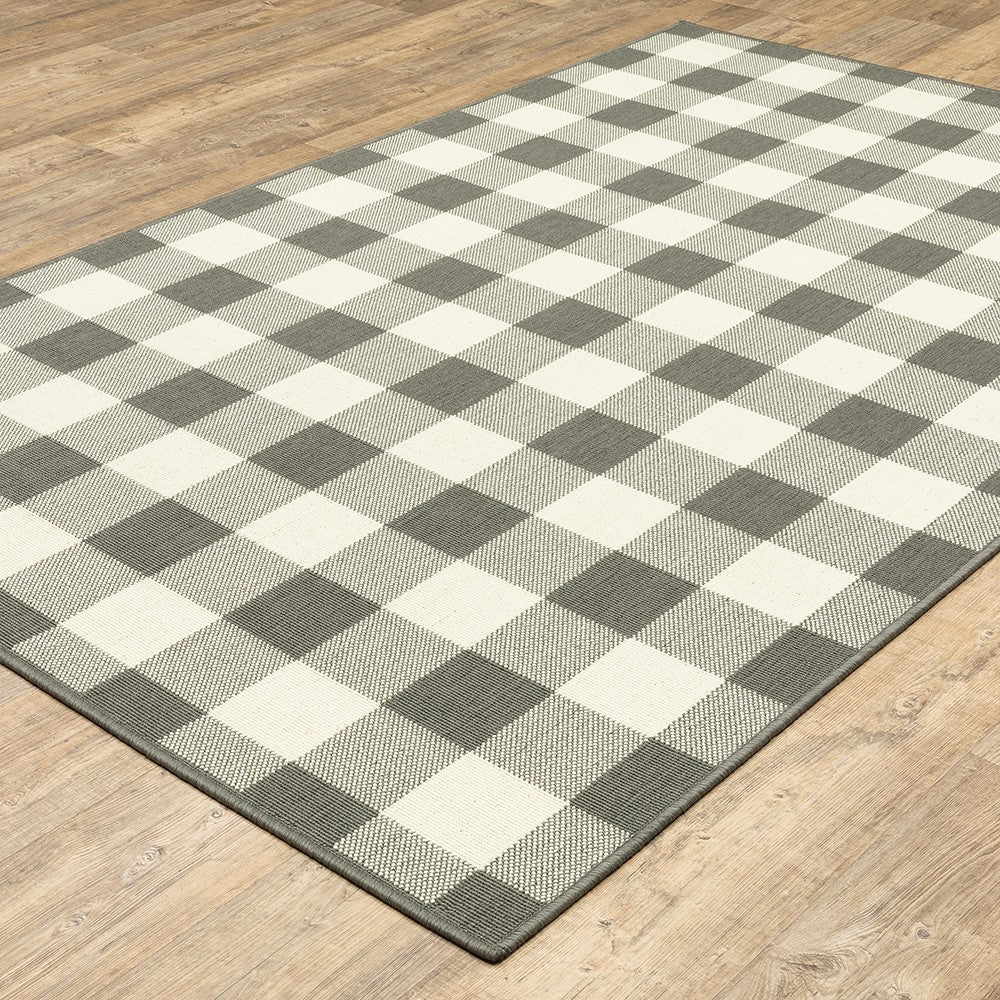 8' X 11' Gray and Ivory Indoor Outdoor Area Rug