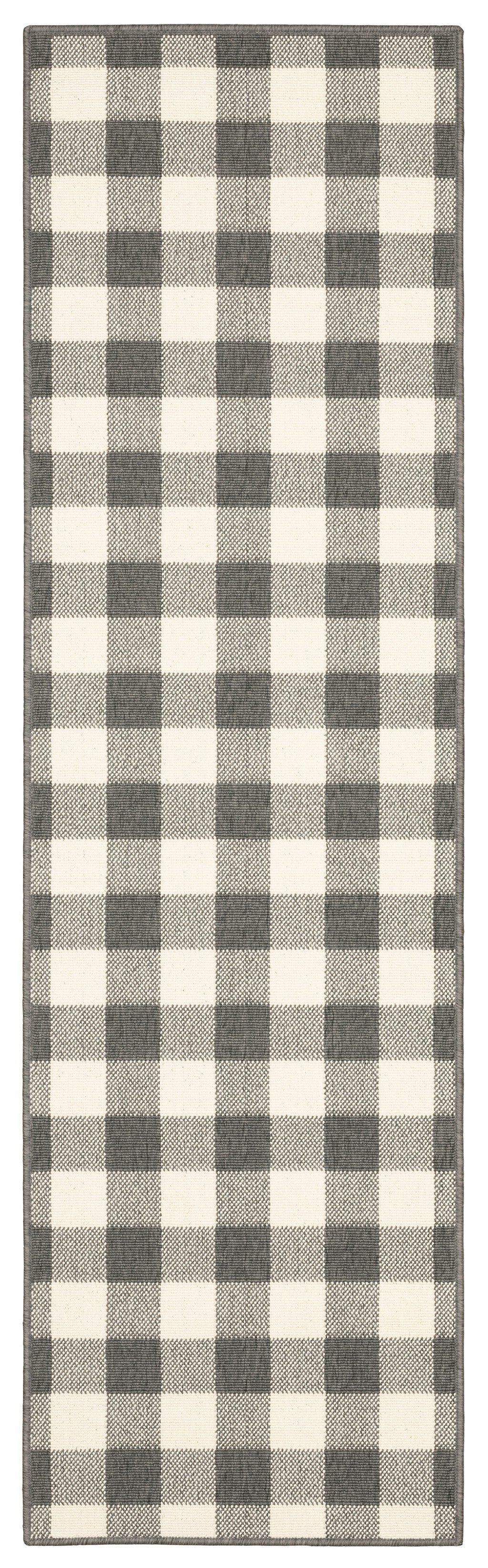 2' X 8' Gray and Ivory Indoor Outdoor Area Rug