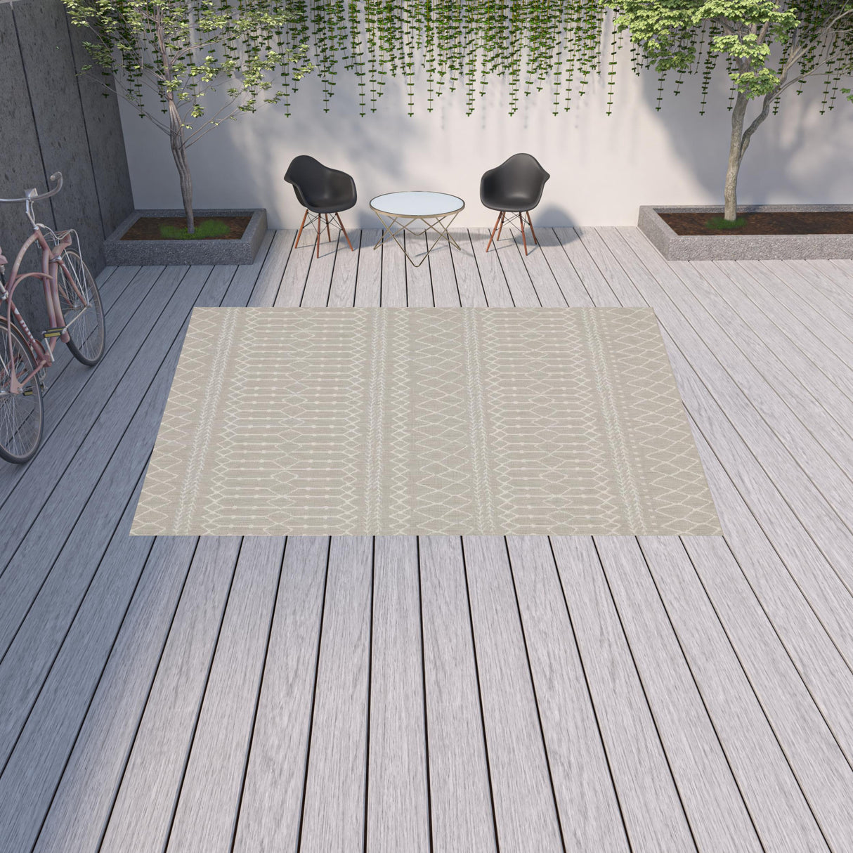 5' X 7' Gray and Ivory Indoor Outdoor Area Rug