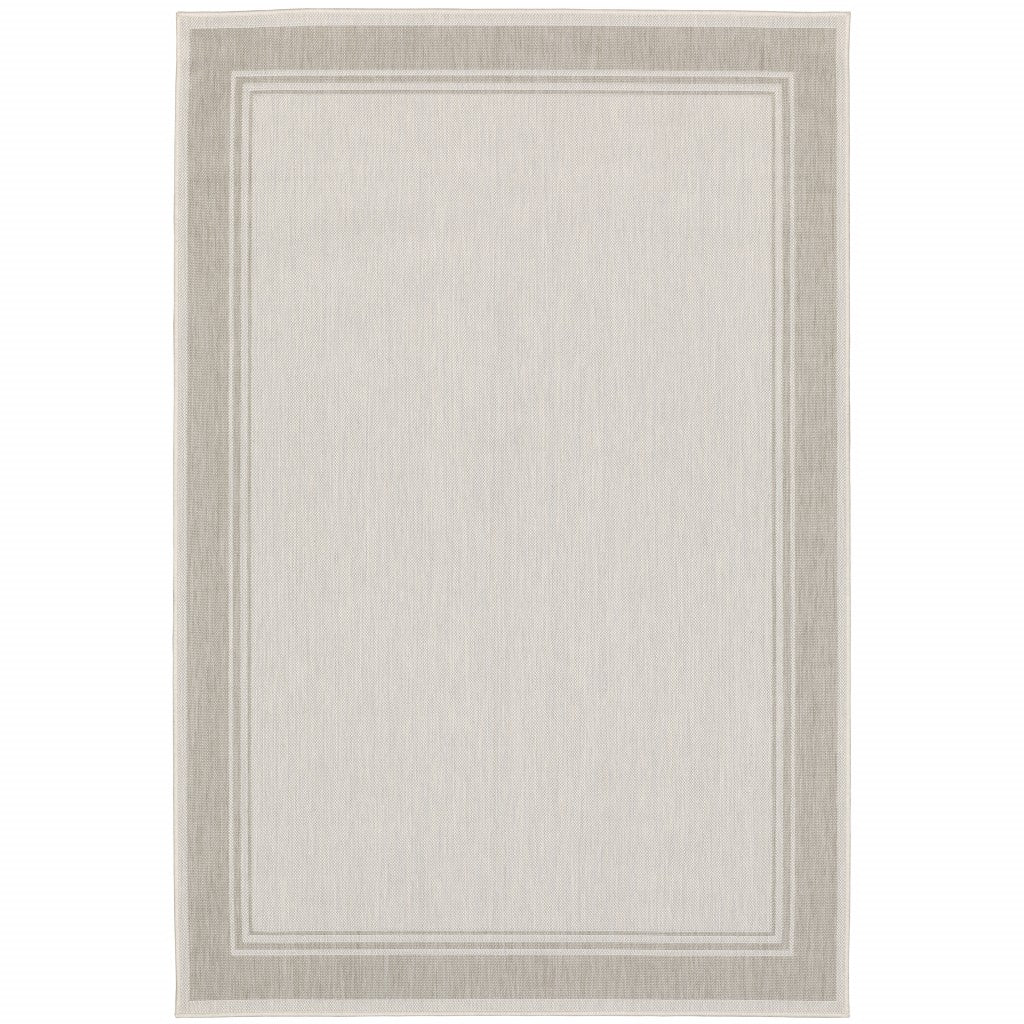 7' X 9' Gray and Ivory Indoor Outdoor Area Rug