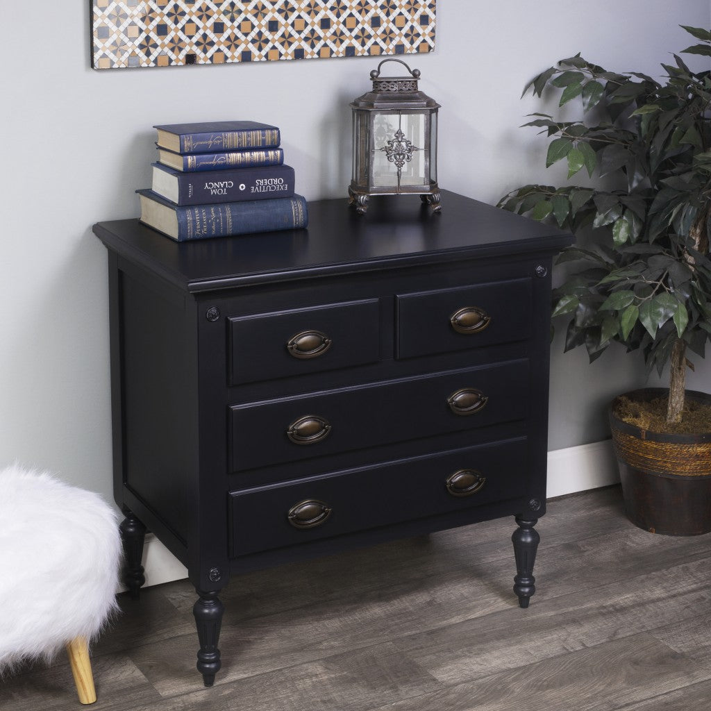 32" Black Solid Wood Four Drawer Gentlemans Chest