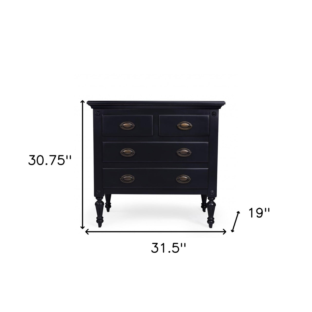 32" Black Solid Wood Four Drawer Gentlemans Chest