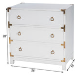 28" White Solid Wood Three Drawer Dresser