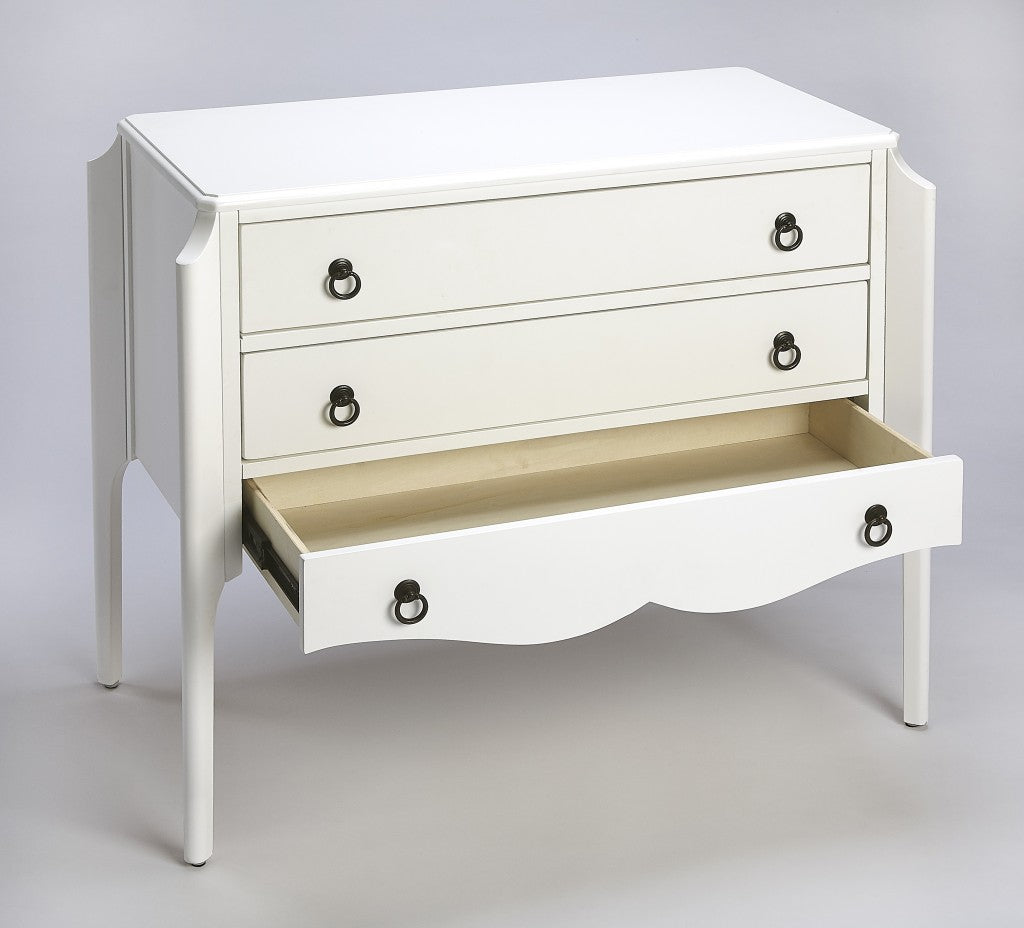 34" White Solid and Manufactured Wood Three Drawer Dresser