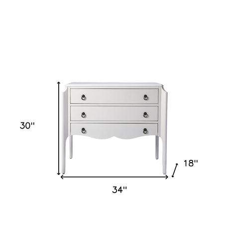 34" White Solid and Manufactured Wood Three Drawer Standard Chest