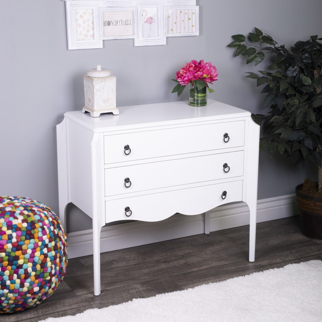 34" White Solid and Manufactured Wood Three Drawer Dresser