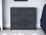 34" Navy Blue Three Drawer Standard Chest