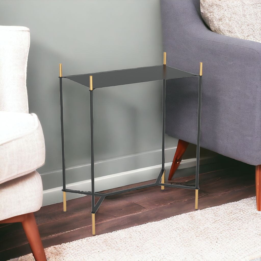 24" Gold And Black Steel End Table