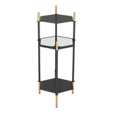 27" Gold And Black Glass End Table With Two Shelves