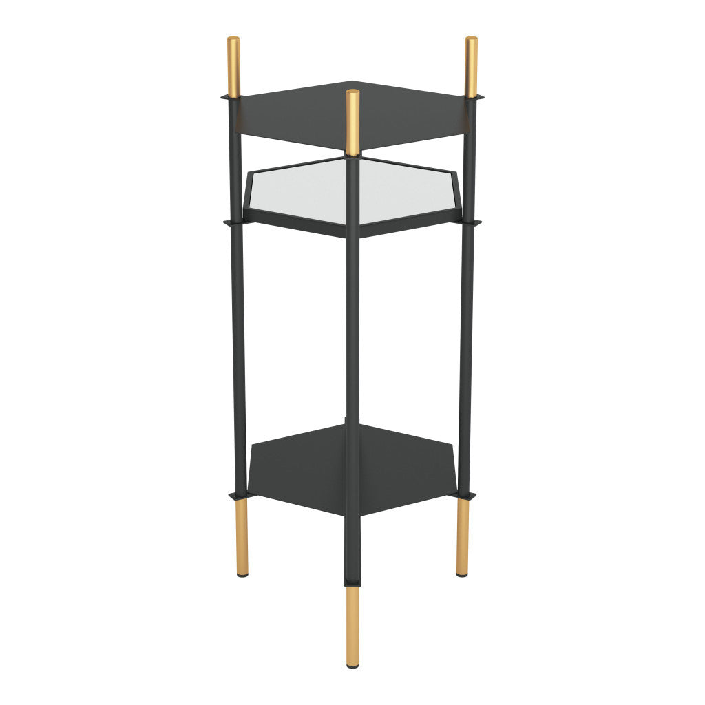 27" Gold And Black Glass End Table With Two Shelves