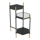 27" Gold And Black Glass End Table With Two Shelves