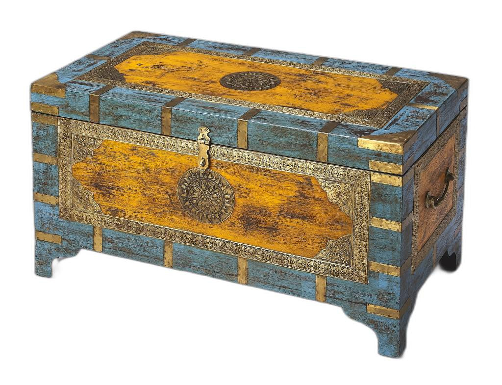 Hand Painted Brass Inlay Solid Wood Storage Trunk