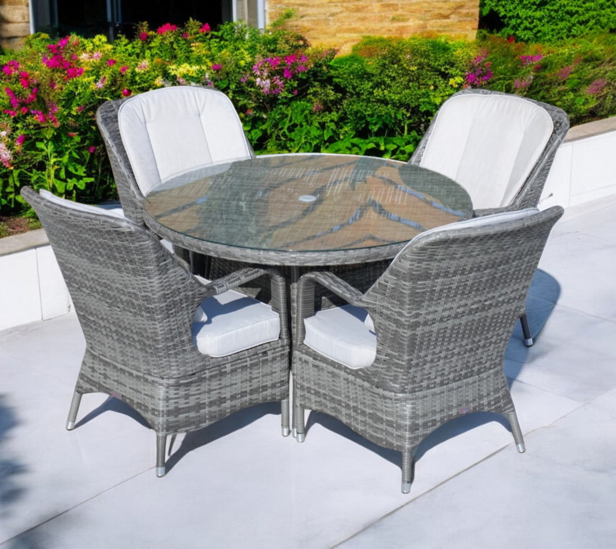 Five Piece Gray Round Glass Dining Set