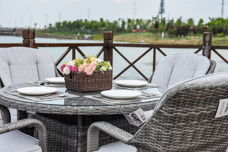 Five Piece Gray Round Glass Dining Set