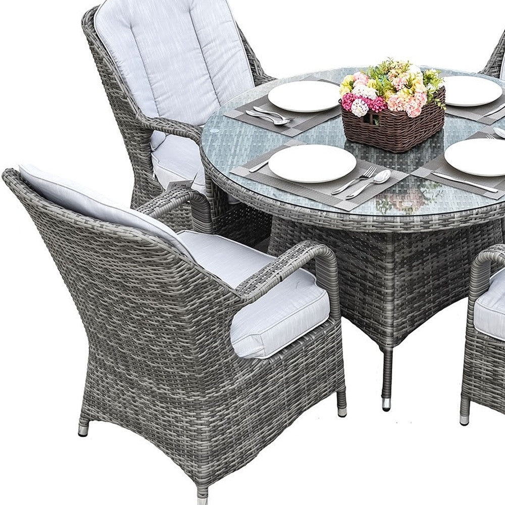 Five Piece Gray Round Glass Dining Set