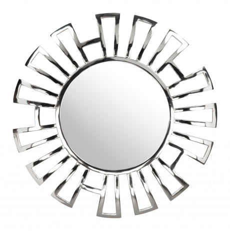 Silver Geometric Design Round Mirror