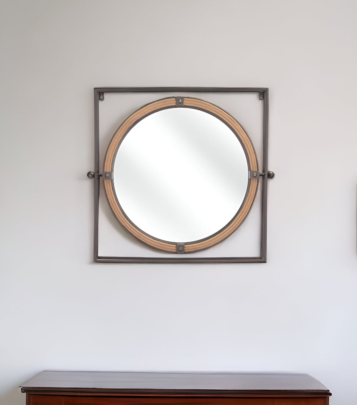 22" Gray Square Steel Framed Accent Mirror