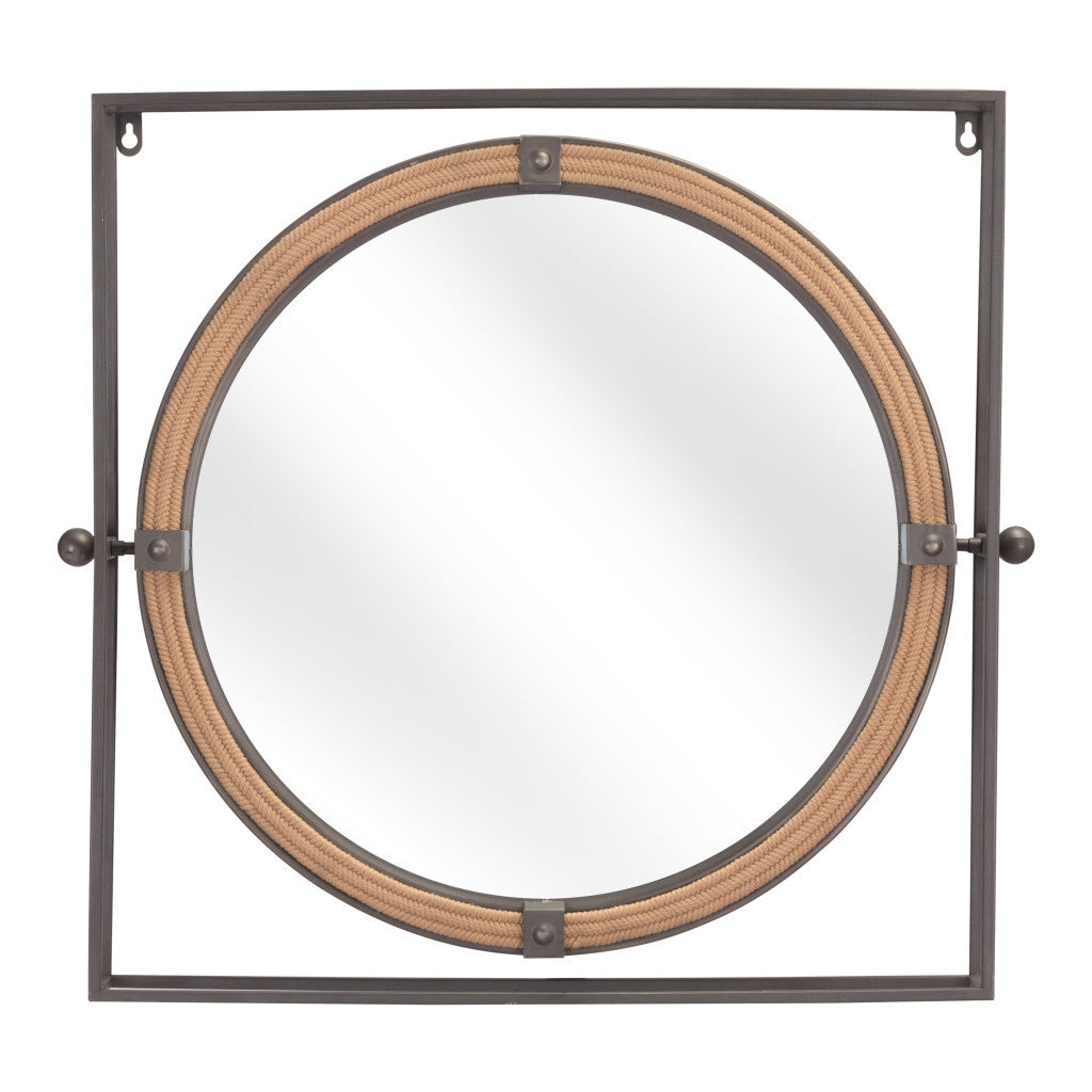 22" Gray Square Steel Framed Accent Mirror