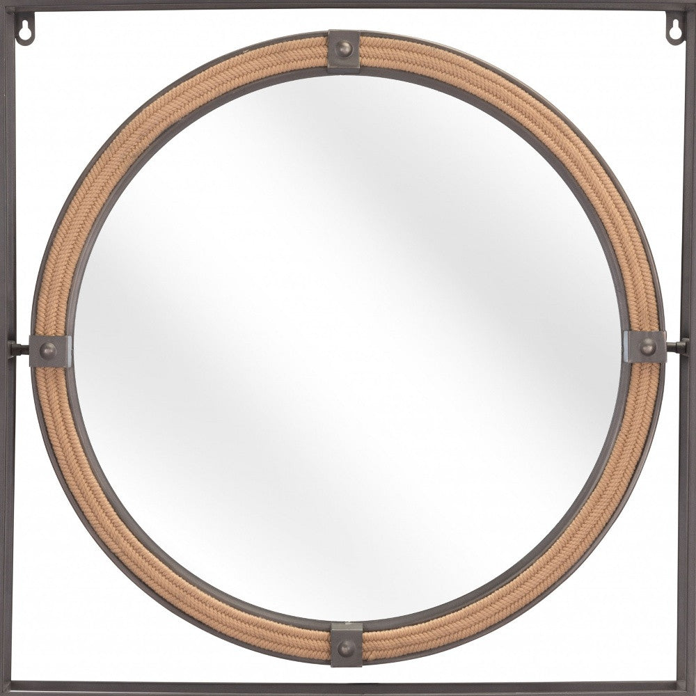 Gray Metal Nautical Round Mirror