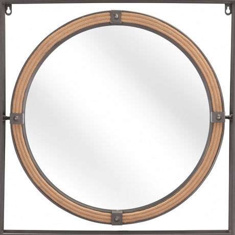 22" Gray Square Steel Framed Accent Mirror