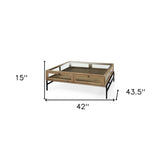 42" Clear And Black Glass And Metal Square Coffee Table With Shelf